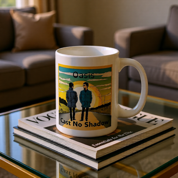 Oasis Inspired “Cast No Shadow” Mug – Iconic Britpop Lyric Coffee Cup for Oasis Fans