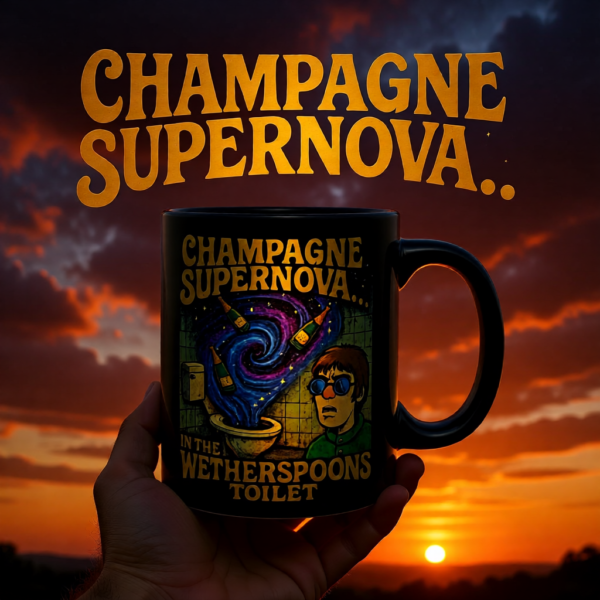20251214201649-1f0d929d-2710-692c-bc7a-86c1e5a20187.png Champagne Supernova Mug, Coffee Cup for Music Lovers, Gift, Tea Mug, Birthday, Inspirational Kitchenware, Fun Drinkware