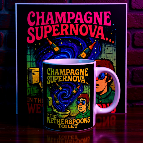 20251214201649-1f0d929d-2a3e-69f0-9938-9677b1251e95.png Champagne Supernova Mug, Coffee Cup for Music Lovers, Gift, Tea Mug, Birthday, Inspirational Kitchenware, Fun Drinkware