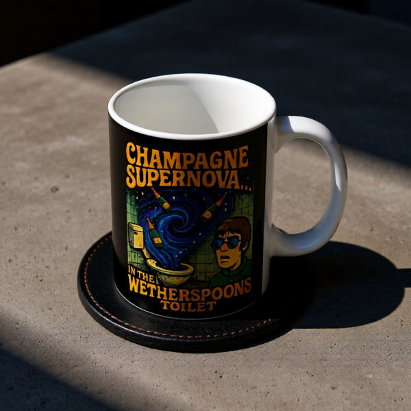 20251214201649-1f0d929d-2a69-6916-bfa3-2ad8edd8bfb8.png Champagne Supernova Mug, Coffee Cup for Music Lovers, Gift, Tea Mug, Birthday, Inspirational Kitchenware, Fun Drinkware