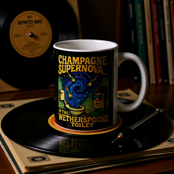 20251214201650-1f0d929d-2dc2-6928-9cde-025f3c274b71.png Champagne Supernova Mug, Coffee Cup for Music Lovers, Gift, Tea Mug, Birthday, Inspirational Kitchenware, Fun Drinkware