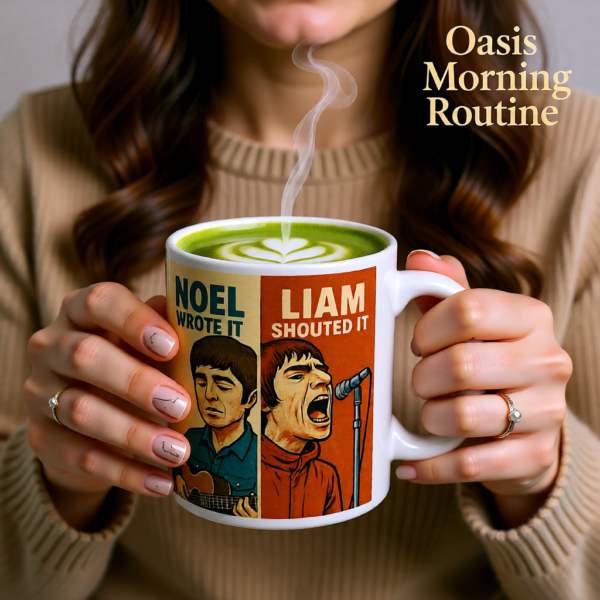 Oasis Inspired “Noel Wrote It, Liam Shouted It” Mug – Funny Britpop Coffee Cup for Oasis Fans