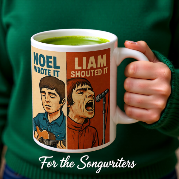 Oasis Inspired “Noel Wrote It, Liam Shouted It” Mug – Funny Britpop Coffee Cup for Oasis Fans