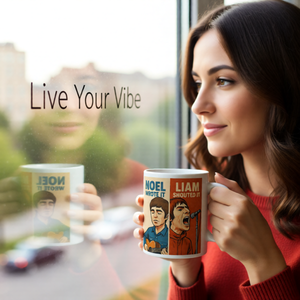 Oasis Inspired “Noel Wrote It, Liam Shouted It” Mug – Funny Britpop Coffee Cup for Oasis Fans