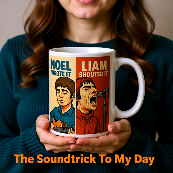 Oasis Inspired “Noel Wrote It, Liam Shouted It” Mug – Funny Britpop Coffee Cup for Oasis Fans