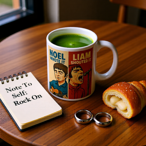 Oasis Inspired “Noel Wrote It, Liam Shouted It” Mug – Funny Britpop Coffee Cup for Oasis Fans