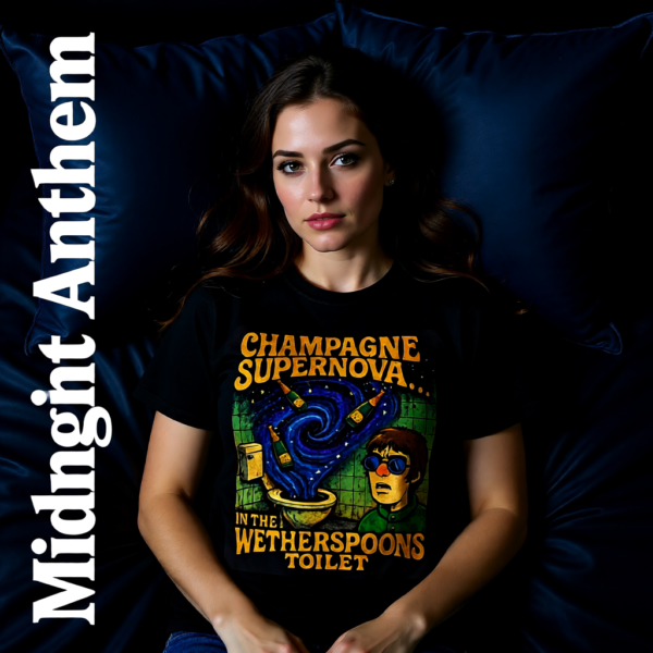 Champagne Supernova T-Shirt, Retro Graphic Tee, Unisex Casual Wear, Gifts for Music Lovers, Festival Apparel, Unique Humor Shirt