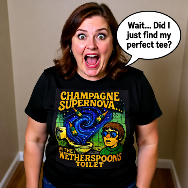 Champagne Supernova T-Shirt, Retro Graphic Tee, Unisex Casual Wear, Gifts for Music Lovers, Festival Apparel, Unique Humor Shirt