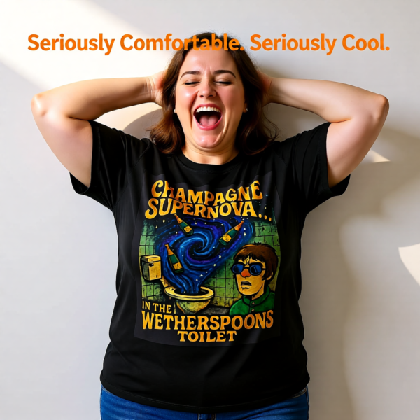 Champagne Supernova T-Shirt, Retro Graphic Tee, Unisex Casual Wear, Gifts for Music Lovers, Festival Apparel, Unique Humor Shirt