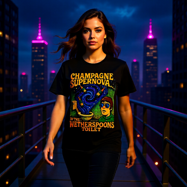 Champagne Supernova T-Shirt, Retro Graphic Tee, Unisex Casual Wear, Gifts for Music Lovers, Festival Apparel, Unique Humor Shirt
