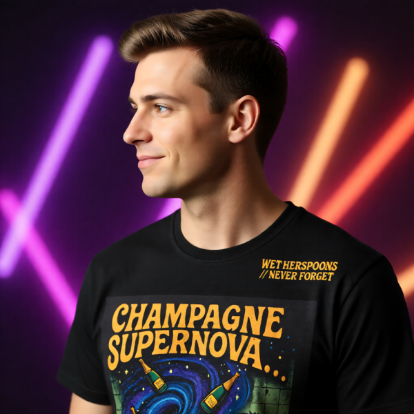 Champagne Supernova T-Shirt, Retro Graphic Tee, Unisex Casual Wear, Gifts for Music Lovers, Festival Apparel, Unique Humor Shirt