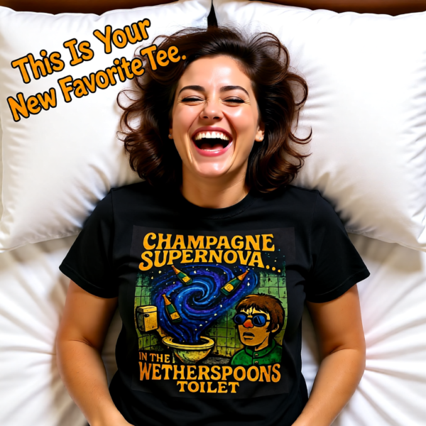 Champagne Supernova T-Shirt, Retro Graphic Tee, Unisex Casual Wear, Gifts for Music Lovers, Festival Apparel, Unique Humor Shirt