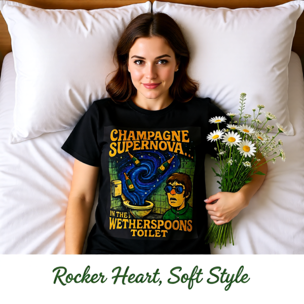 Champagne Supernova T-Shirt, Retro Graphic Tee, Unisex Casual Wear, Gifts for Music Lovers, Festival Apparel, Unique Humor Shirt