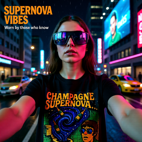 Champagne Supernova T-Shirt, Retro Graphic Tee, Unisex Casual Wear, Gifts for Music Lovers, Festival Apparel, Unique Humor Shirt