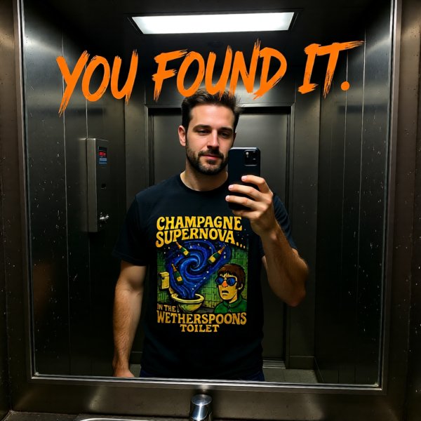 Champagne Supernova T-Shirt, Retro Graphic Tee, Unisex Casual Wear, Gifts for Music Lovers, Festival Apparel, Unique Humor Shirt