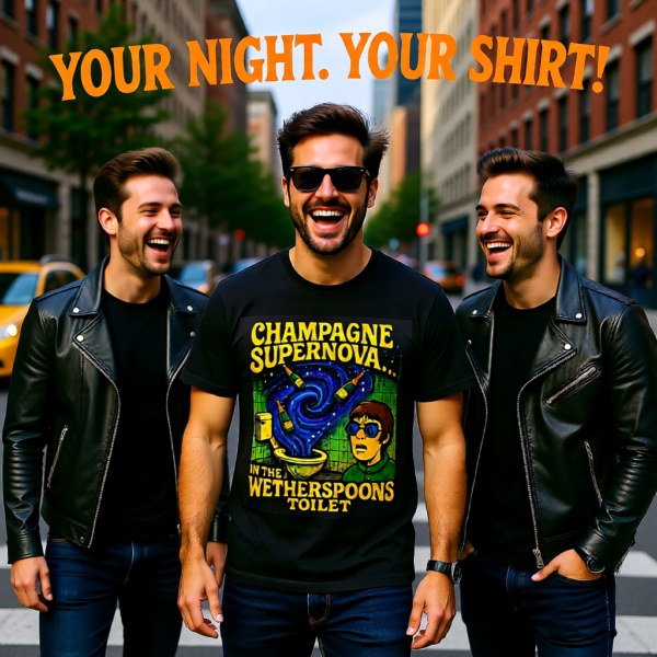Champagne Supernova T-Shirt, Retro Graphic Tee, Unisex Casual Wear, Gifts for Music Lovers, Festival Apparel, Unique Humor Shirt