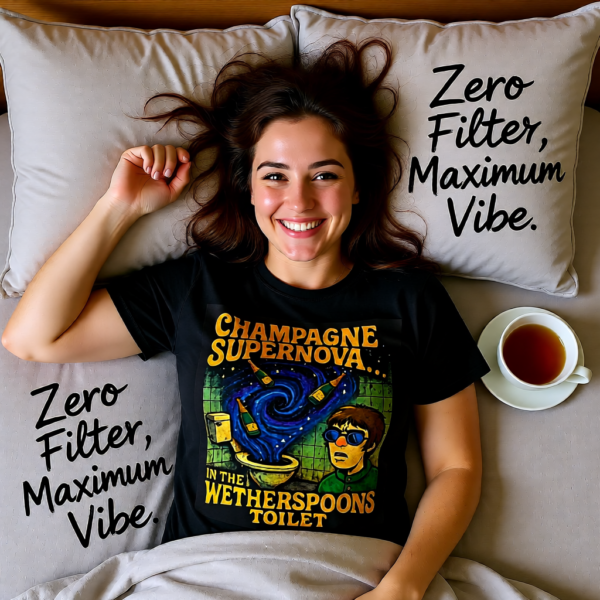 Champagne Supernova T-Shirt, Retro Graphic Tee, Unisex Casual Wear, Gifts for Music Lovers, Festival Apparel, Unique Humor Shirt