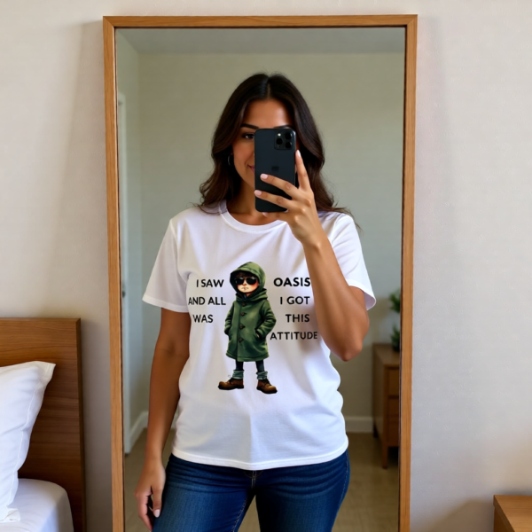 20251214213046-1f0d9342-6cc9-6c70-a66e-dae37e644721.png Oasis Inspired “I Saw Oasis and All I Got Was This Attitude” T-Shirt – Funny Britpop Fan Tee