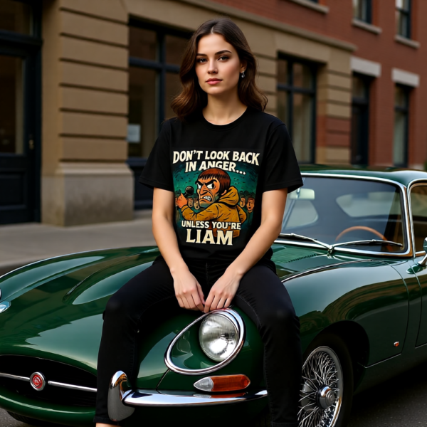 20251214213835-1f0d9353-e48d-6098-8566-360e255b4684.png Oasis Inspired Funny Britpop T-Shirt – Don’t Look Back In Anger Unless You’re Liam