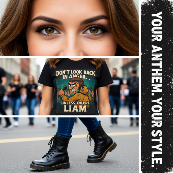 20251214213835-1f0d9353-e4fb-6a34-a175-f28aeec02542.png Oasis Inspired Funny Britpop T-Shirt – Don’t Look Back In Anger Unless You’re Liam