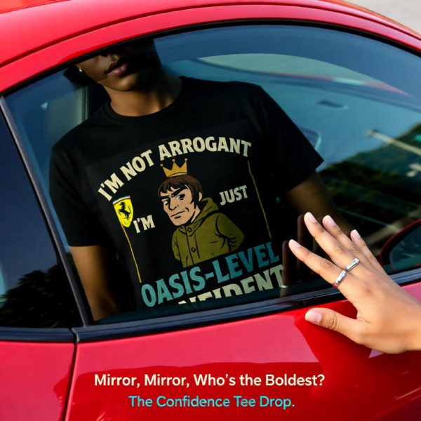 20251215094308-1f0d99a7-6420-6d92-800f-0e1f3466166f.png Funny Oasis Inspired T-Shirt – I’m Not Arrogant, I’m Just Oasis Level Confident