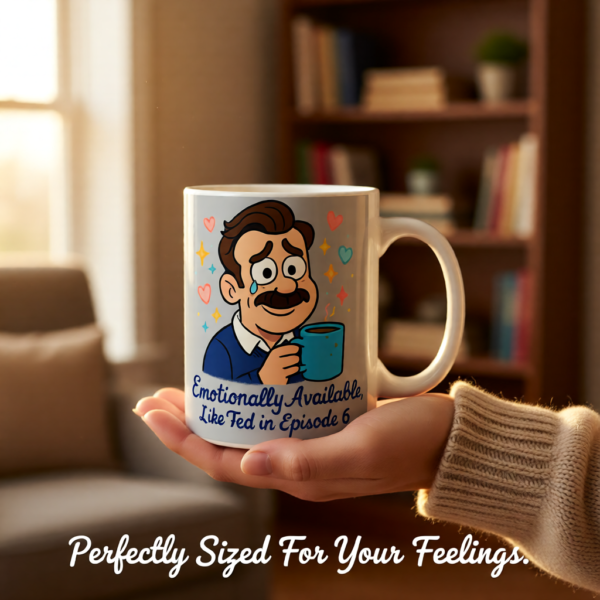 20251220110140-1f0dd934-3211-6172-adbf-3aeae2ad4dae.png Emotionally Available, Like Ted in Episode 6 | Funny Ted Lasso Mug | Wholesome Gift for Fans