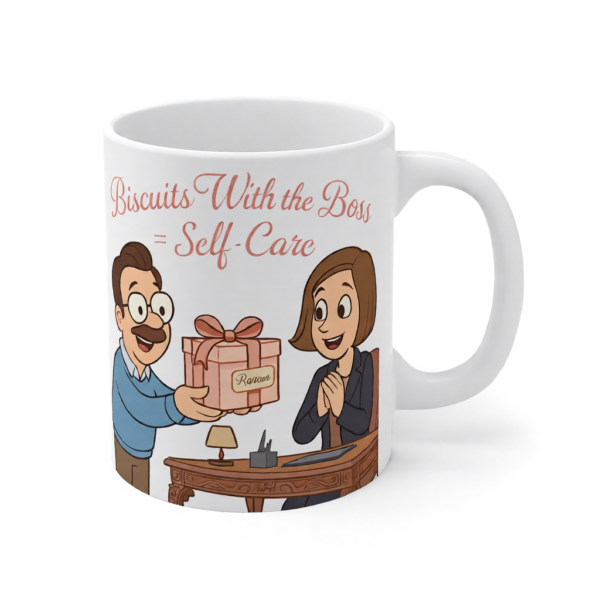 20251221094404-1f0de519-6a1a-69ba-818c-8a76796ab26a.png Biscuits With the Boss = Self-Care | Ted Lasso Mug | Cozy Feel-Good Morning Cup