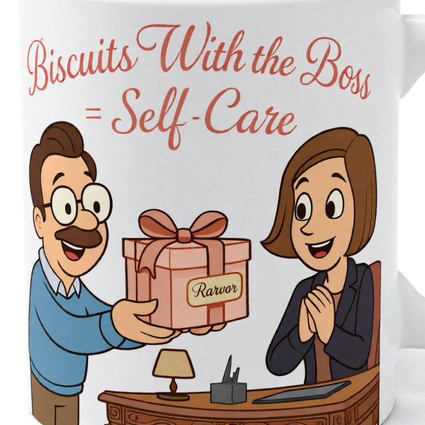 20251221094405-1f0de519-6f92-687a-8593-162cd9486ddd.png Biscuits With the Boss = Self-Care | Ted Lasso Mug | Cozy Feel-Good Morning Cup
