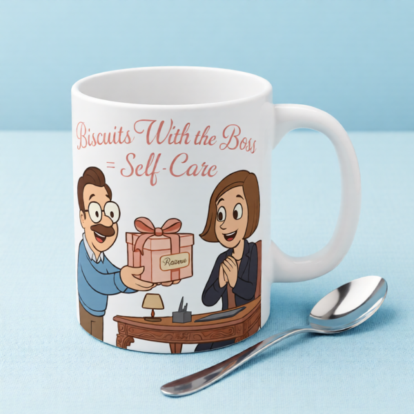 20251221094405-1f0de519-7014-674e-837e-ea7ae705a0b0.png Biscuits With the Boss = Self-Care | Ted Lasso Mug | Cozy Feel-Good Morning Cup