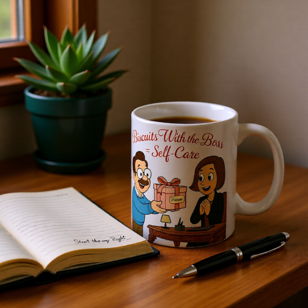 20251221094405-1f0de519-7087-67bc-a077-a2aa01df917b.png Biscuits With the Boss = Self-Care | Ted Lasso Mug | Cozy Feel-Good Morning Cup