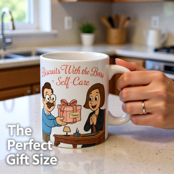 20251221094405-1f0de519-708c-6b68-8dfc-f600caf146e6.png Biscuits With the Boss = Self-Care | Ted Lasso Mug | Cozy Feel-Good Morning Cup