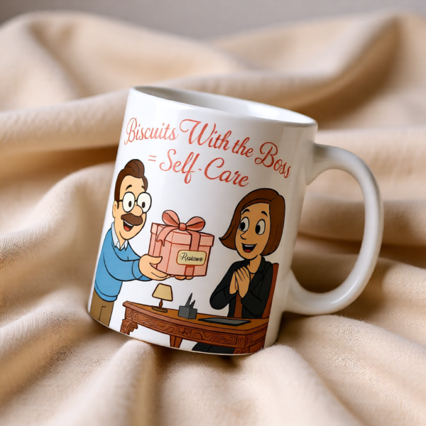 20251221094405-1f0de519-70fb-66da-9f69-8a76796ab26a.png Biscuits With the Boss = Self-Care | Ted Lasso Mug | Cozy Feel-Good Morning Cup