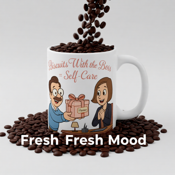 20251221094405-1f0de519-730c-6f46-9e22-3aeae2ad4dae.png Biscuits With the Boss = Self-Care | Ted Lasso Mug | Cozy Feel-Good Morning Cup