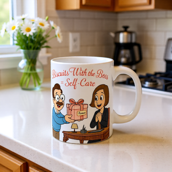 20251221094406-1f0de519-7485-6d28-8307-3aeae2ad4dae.png Biscuits With the Boss = Self-Care | Ted Lasso Mug | Cozy Feel-Good Morning Cup