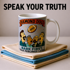 Diamond Dogs: Bark First, Talk Feelings Later | Ted Lasso Mug | Retro Funny Team Coffee Cup