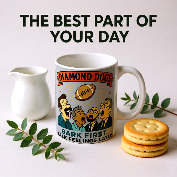 20251225090614-1f0e170f-6d2e-6688-a424-9235ab10d2d2.png Diamond Dogs: Bark First, Talk Feelings Later | Ted Lasso Mug | Retro Funny Team Coffee Cup