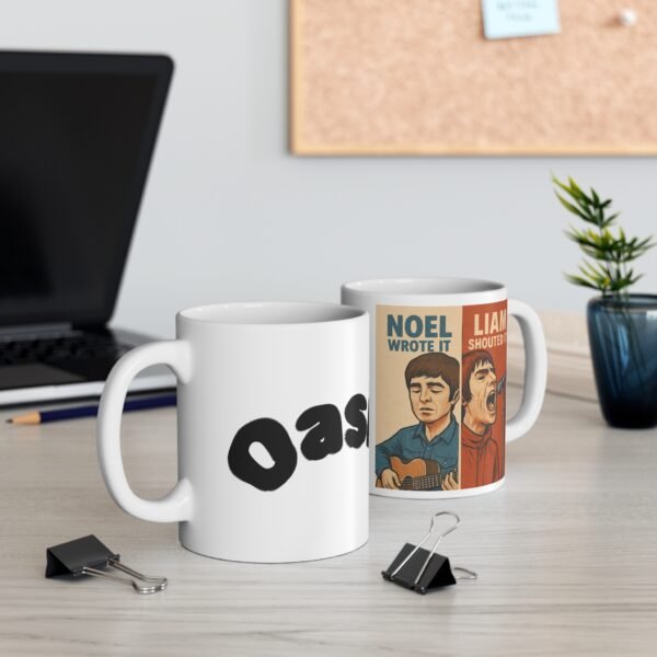 Oasis Inspired “Noel Wrote It, Liam Shouted It” Mug – Funny Britpop Coffee Cup for Oasis Fans