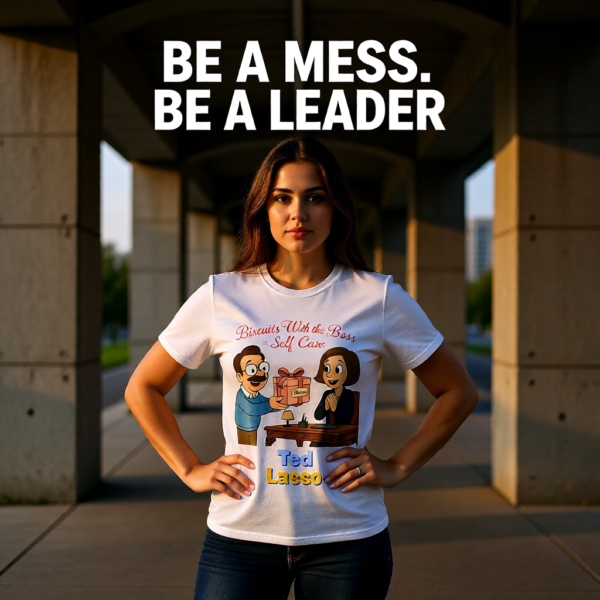 20251215102612-1f0d9a07-abf7-62b4-af44-0ae8fc3a5a97.png Ted Lasso Inspired T-Shirt “Biscuits With the Boss = Self-Care” Funny Motivation Tee, TV Show Quote Shirt, Gift for Fans