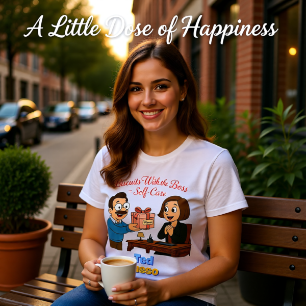 20251215102612-1f0d9a07-ac86-69dc-a31f-7a5f1ca2f4dd.png Ted Lasso Inspired T-Shirt “Biscuits With the Boss = Self-Care” Funny Motivation Tee, TV Show Quote Shirt, Gift for Fans
