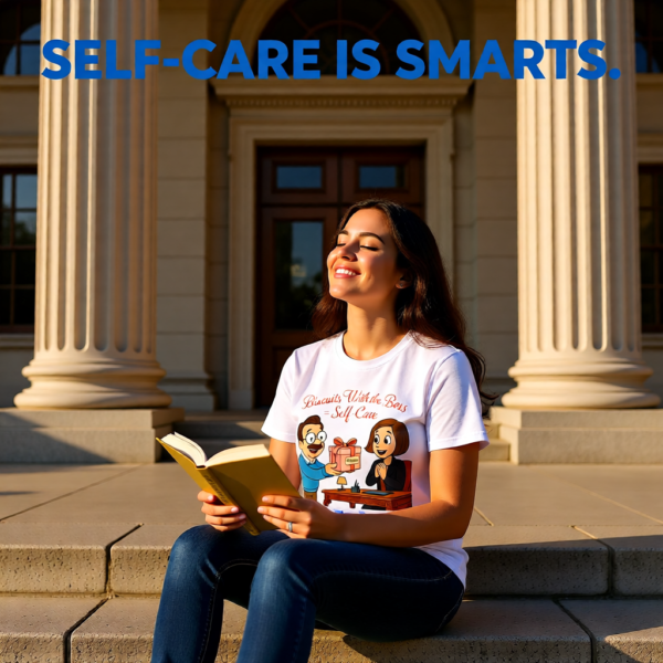 20251215102612-1f0d9a07-ae83-63c0-b4c5-7218d87ac06d.png Ted Lasso Inspired T-Shirt “Biscuits With the Boss = Self-Care” Funny Motivation Tee, TV Show Quote Shirt, Gift for Fans