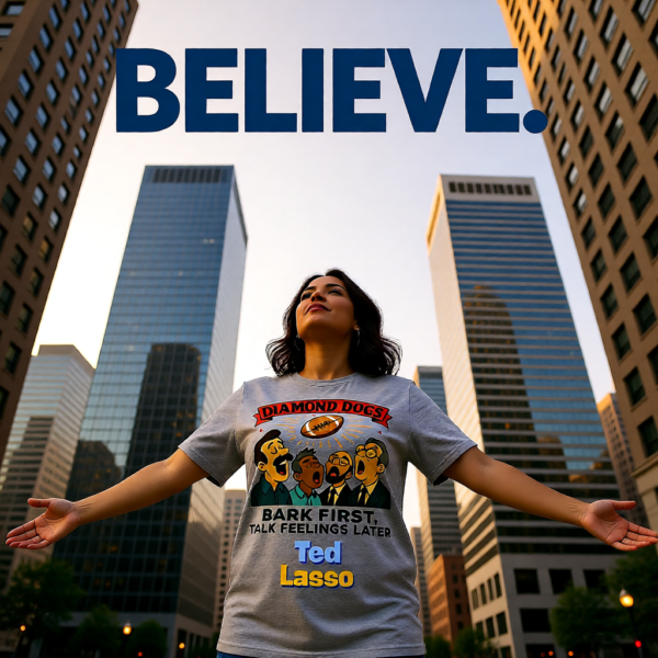 20251215110417-1f0d9a5c-c844-61ba-b0a4-16c73524217f.png Ted Lasso Inspired Diamond Dogs T-Shirt “Bark First, Talk Feelings Later”, Funny TV Show Quote Tee, Gift for Fans