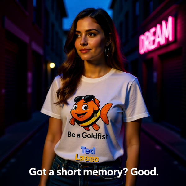 20251215112953-1f0d9a96-0568-64e0-a4b0-26a4dd98f974-1.png Ted Lasso Inspired “Be a Goldfish” T-Shirt, Motivational TV Show Quote Tee, Positive Mindset Shirt, Gift for Fans