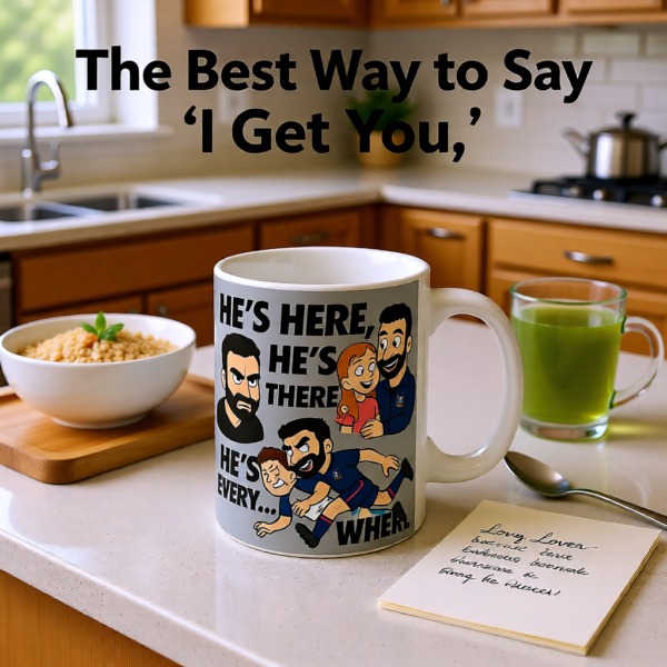 20260117200656-1f0f3e01-2e69-606e-8253-4e07abecae80.png Hes Here, Hes There, Hes Every... WHERE | Roy Kent Mug | Funny Ted Lasso Football Quote Cup